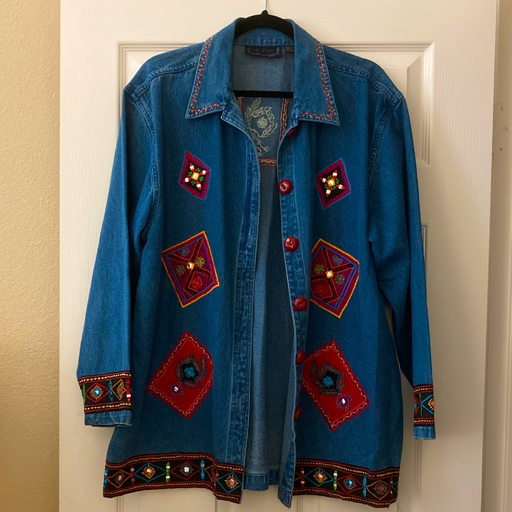 Embroidered Denim Jacket - Picture 1 of 9